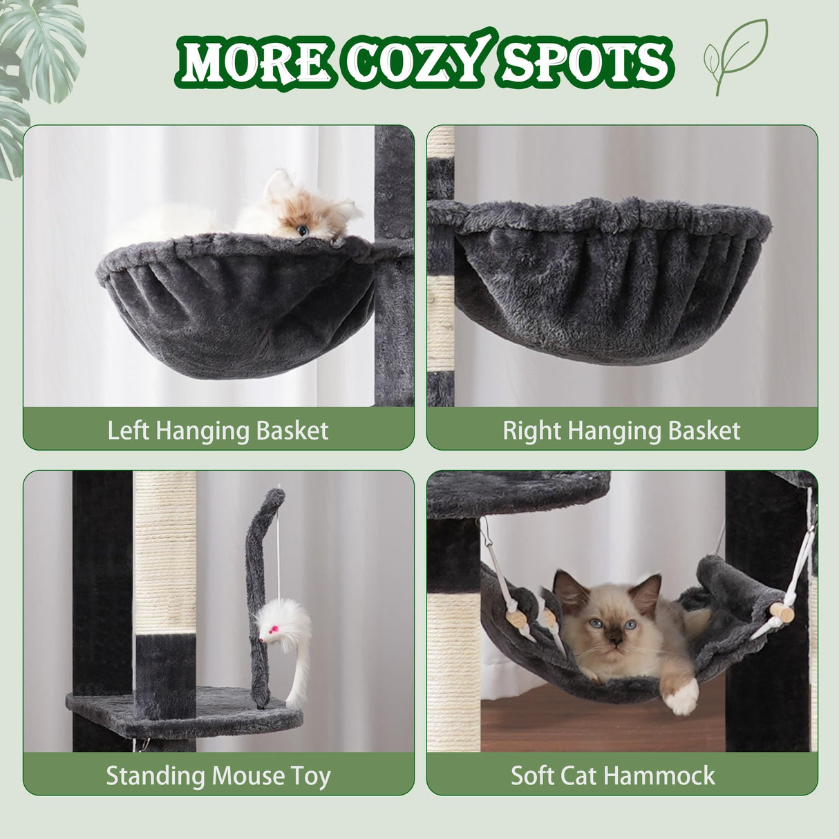 Gitelsnour Cat Tree for Large Cats, 78.7"(200cm) Tall Cat Tower for Indoor Cats Multiple Cats with Large Top Perch, Cat Condo, Cat Hammcok, Cat Scratching Post, Dark Gray GCT031G Gitelsnour