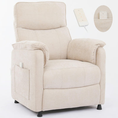 Electric Nursery Recliner Chair with Remote Control, Blue Power Recliner Chairs with Side Pockets. Small RecinerChairs for Adults, Mini Reclining Chair for Bedroom Living Room (Beige)