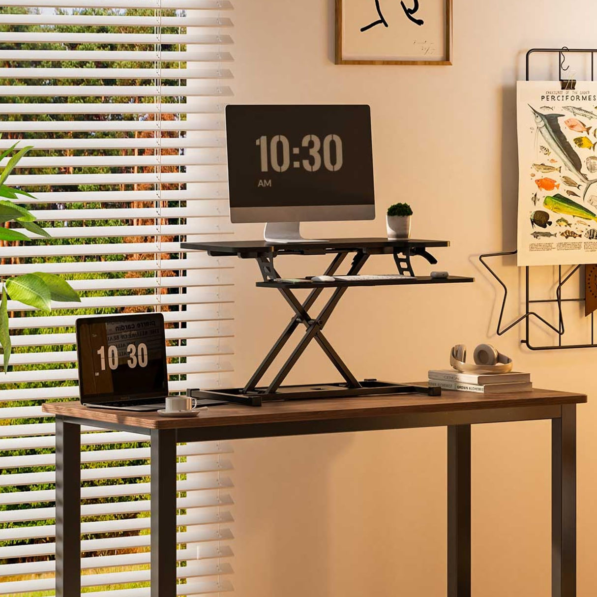 FLEXISPOT 32-inch Height Adjustable Standing Desk Converter, Quick Sit to Stand Tabletop Dual Monitor and Laptop Workstation with Wide Keyboard Tray, Black FLEXISPOT