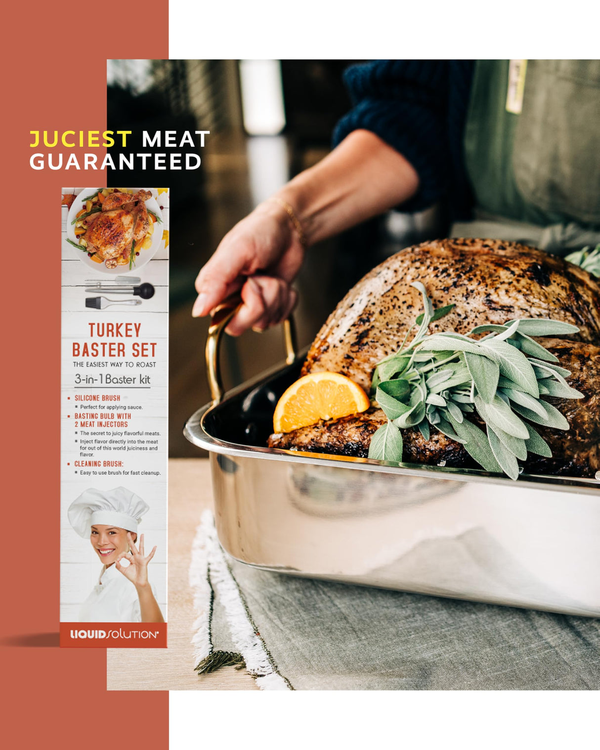 Liquid Solution Turkey Baster 5 Piece Set, Includes Baster for Cooking, Barbecue Basting Brush, Flavor Injector with Cleaning Brush - Perfect for Thanksgiving or Regular Cookout Liquid Solution