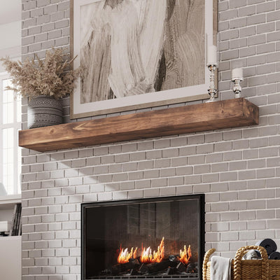 60 Inch Floating Shelf, Handcrafted Wood Mantles for Over Fireplace, Floating Mantel Shelf with Invisible Heavy Duty Metal Bracket for Wall Decor, 60 Inch Fireplace Mantel, Brown
