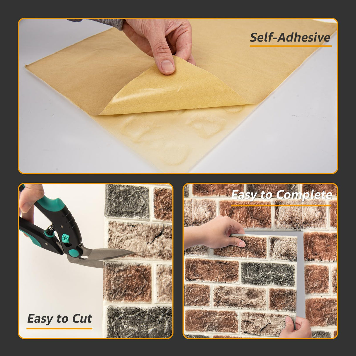 Art3d 10 Pcs 3D Peel and Stick Foam Brick Wall Panels, Gray Brown Art3d