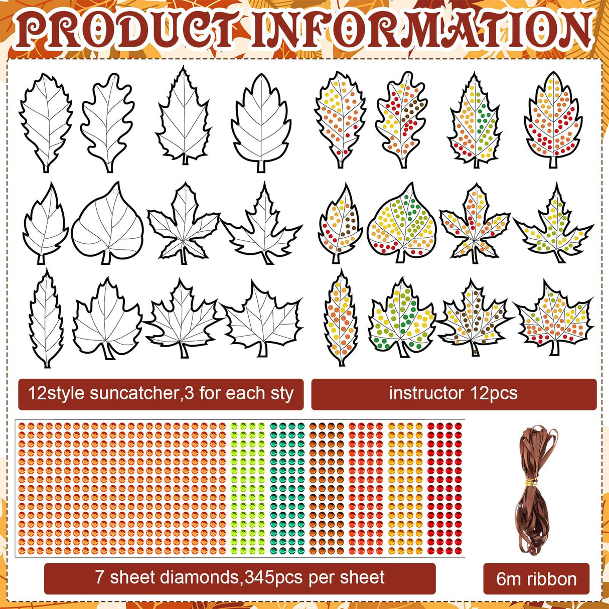 WinnerWhy 36 Sets Maple Diamond Painting Ornaments DIY Gem Window Art Sun Catcher Kits Gemstone Diamond Art Craft and Crafts with Ropes for Holiday Party Decor WinnerWhy