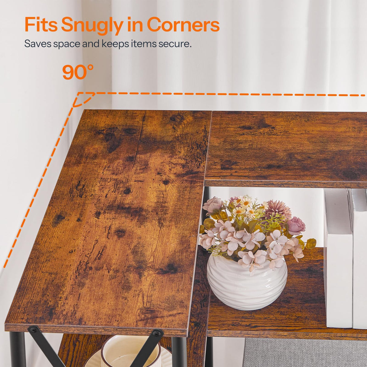 HOOBRO Corner Bookshelf, 6-Tier L-Shaped Bookcase, Industrial Open Display Shelf Tall Storage Organizer, Vertical Storage Rack, for Living Room, Home Office, Rustic Brown and Black BF61SJ01 HOOBRO