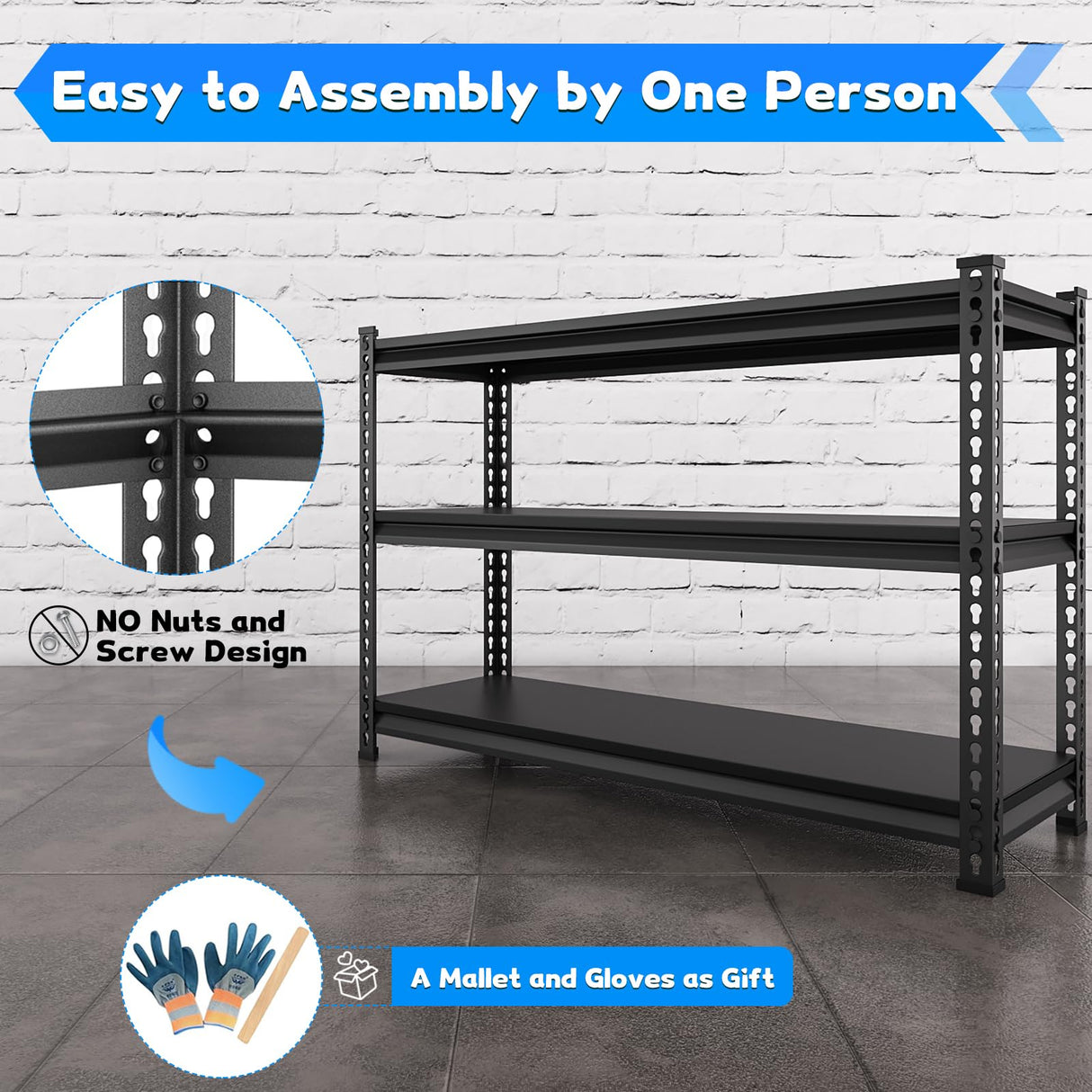 SDXYSTCE 48" W Garage Shelving Heavy Duty, 1500LBS Loads Adjustable Garage Storage Shelves, 3-Tier Metal Shelving Units and Storage Racks, Industrial Utility Shelf,48" Wx18 Dx39 H, Black SDXYSTCE