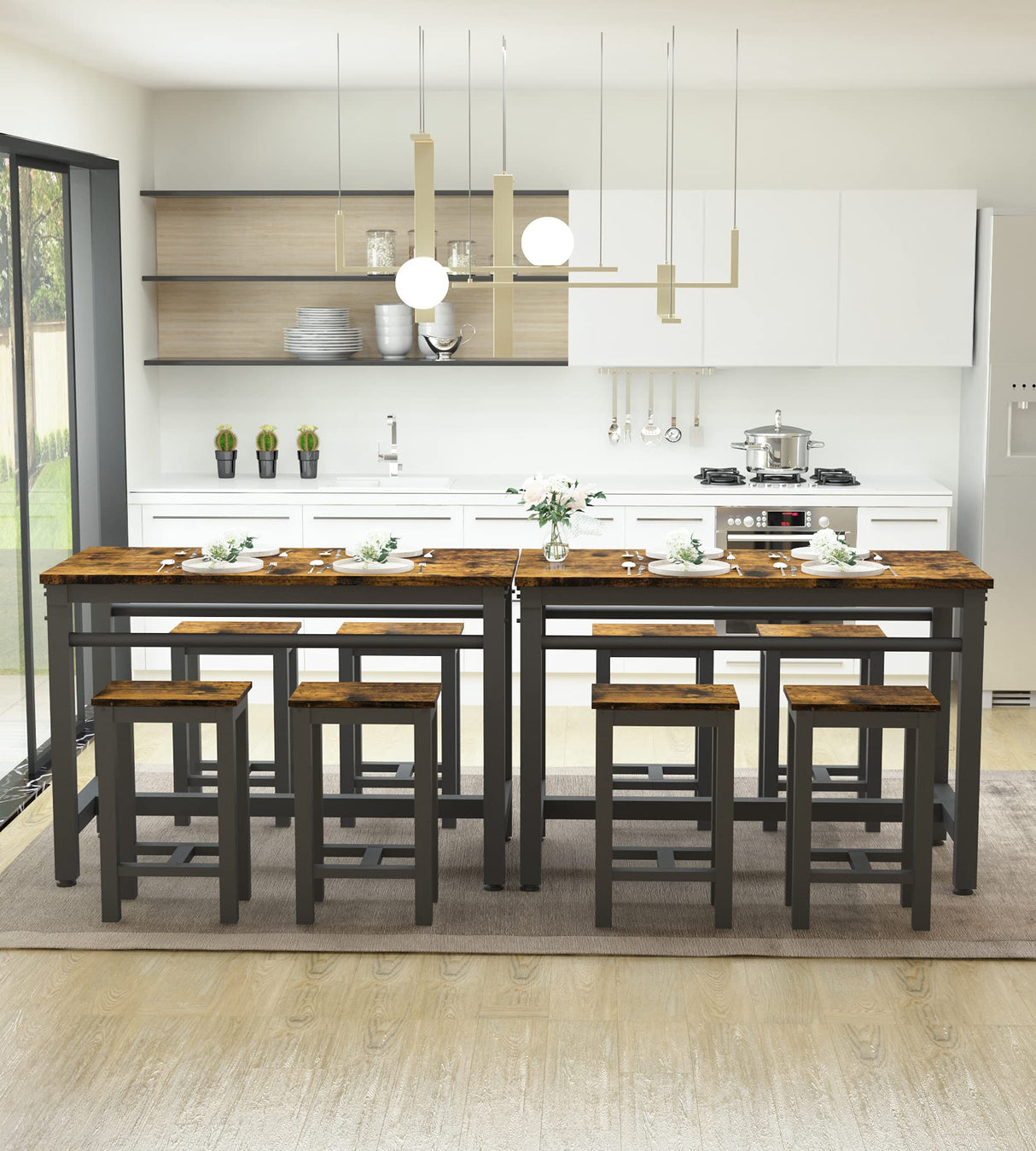 MIERES 5-Piece Rustic Brown Dining Table Set for 4 with Sturdy Metal Frame MIERES