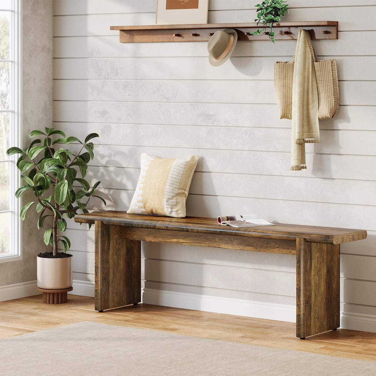 Tribesigns 59-Inch Entryway Bench, Farmhouse Shoe Bench Seat for Hallway, Foyer, Mudroom Tribesigns