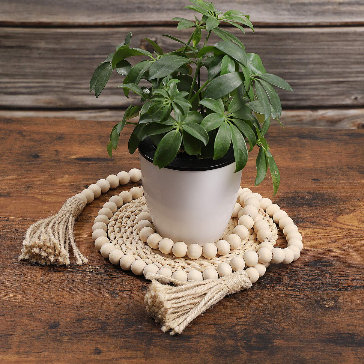 LIOOBO Wood Bead Garland Farmhouse Rustic Country Beads Holiday Decoration Wall Hanging Prayer Beads LIOOBO