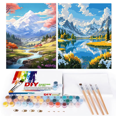 EFOTIML Paint by Numbers Kit for Adults Beginners & Kids Ages 8-12,2 Pack 16x20 inches Canvas for Painting Kits for Adults in Colorful Box(Without Frame)-Snow Mountain and Lake(2PCS)