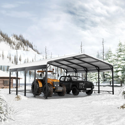 AirWire 20x20 FT Metal Carport with Heavy Duty Carport Canopy, Car Port with Reinforced Base and Five Canopy Beams, Car Garage Shelter for Car, Boats and Truck