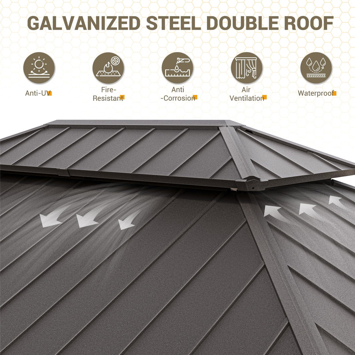 UDPATIO 12' x 16' Hardtop Gazebo, Outdoor Aluminum Gazebo with Galvanized Steel Double Roof, Permanent Metal Canopy with Curtains and Netting for Patio, Garden, Lawn, Backyard, Deck, Beige UDPATIO