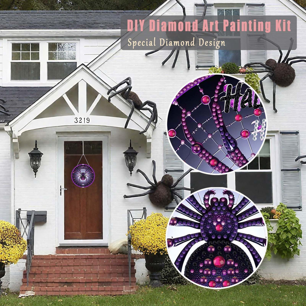 Halloween Diamond Art Painting Kit, Hanging Double Sided Diamond Art Suncatchers, Horror Diamond Art Painting Crafts Gift, DIY 3D Special Gem Diamond Dot Kit for Adults, Box Package (Purple-Spider) TSRUVYL