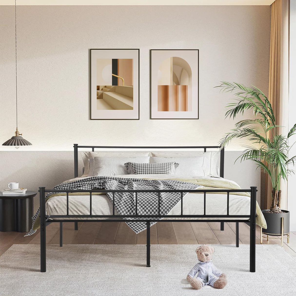 PayLessHere 14 Inch High Metal Platform Bed Frame with Headboard Maximum Storage Space Under The Heavy Duty Bed Frame No Box Spring Needed Noise-Free Easy Assembly (Full) PayLessHere