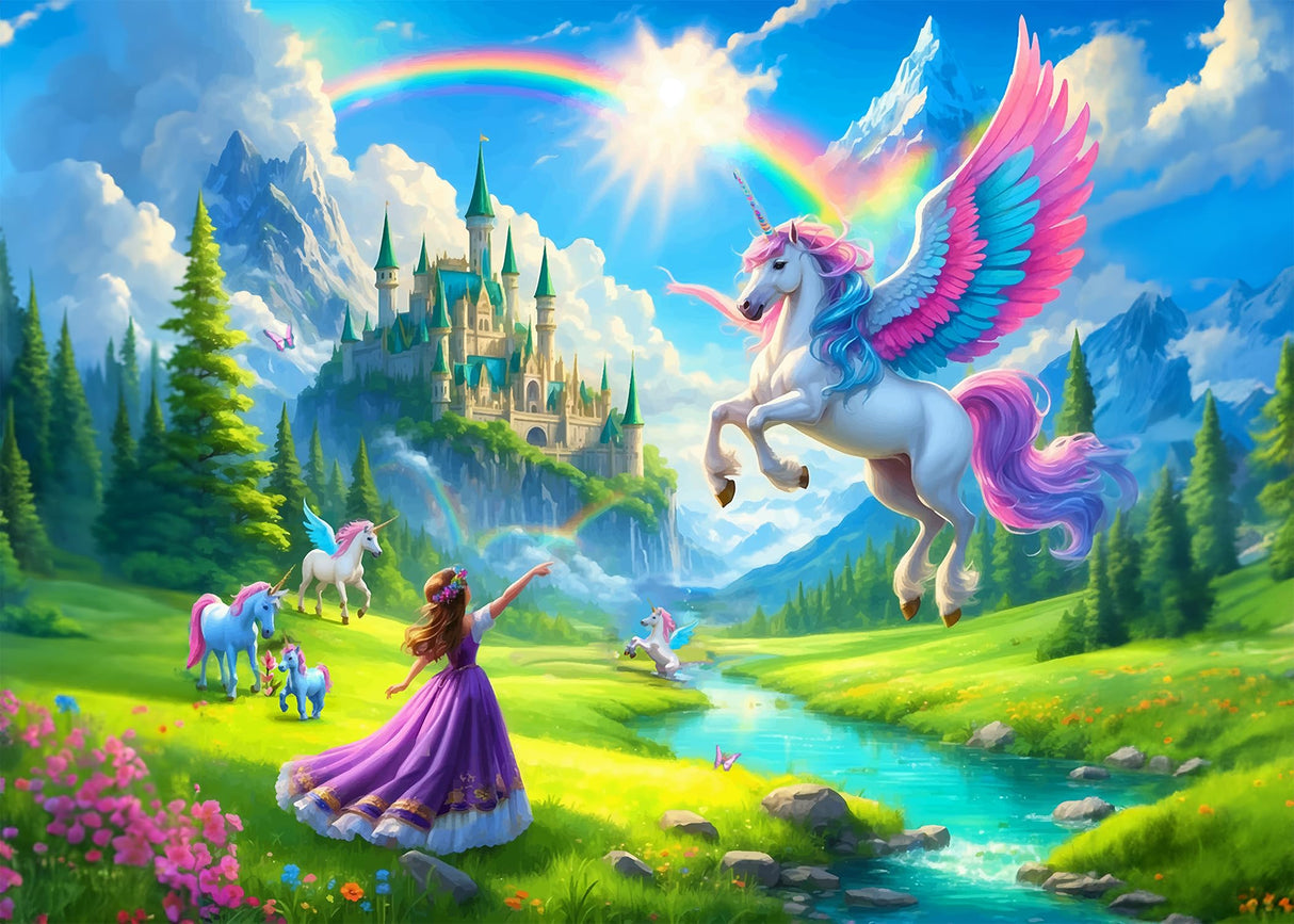 Princess of Unicorn Kingdom 100 Piece Puzzle + Bonus 16 Stickers for Kids 4-8 8-10 - Puzzles for Children and Adults - Learning Educational Toys Birthday Gifts for Girls Jigsaw Puzzles PuzzWiz