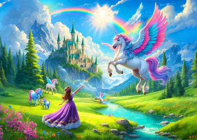 Princess of Unicorn Kingdom 100 Piece Puzzle + Bonus 16 Stickers for Kids 4-8 8-10 - Puzzles for Children and Adults - Learning Educational Toys Birthday Gifts for Girls Jigsaw Puzzles