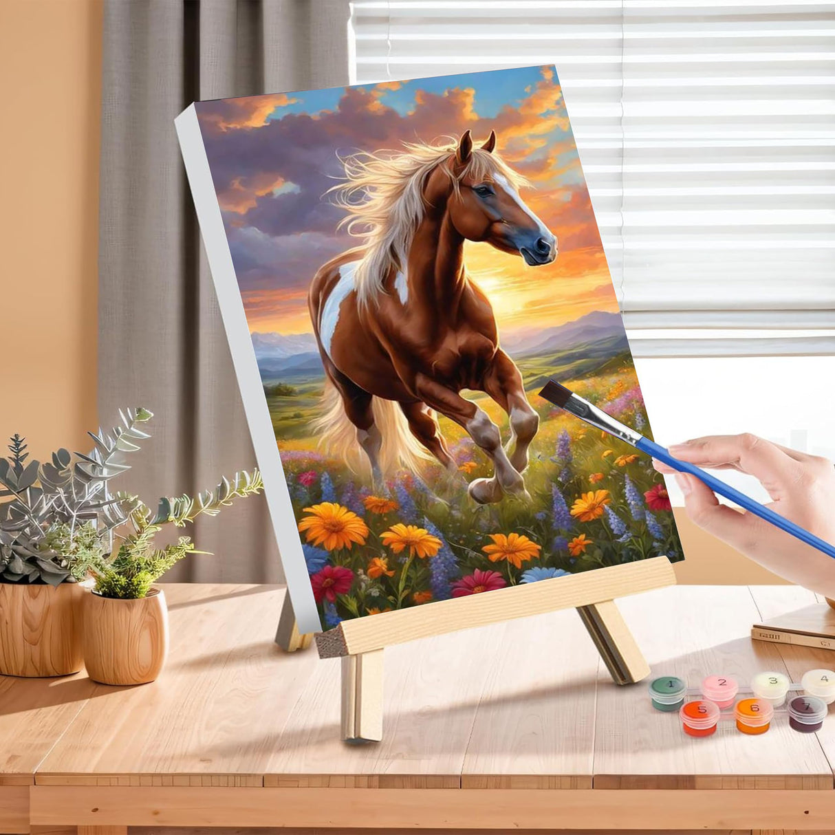 Horse Paint by Numbers for Adults with Framed Canvas-with Wooden Easel,Paint by Number on Canvas Animals,DIY Acrylic Oil Painting Kits with Brushes Nice Gift Box for Home Wall Decor(12x16inch) xackcme