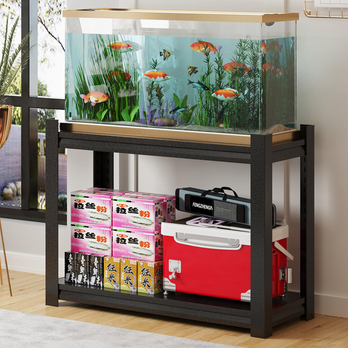 10-20 Gallon Fish Tank Stand Storage Shelf,Heavy Duty Sturdy Reptile Stand,28.4“*27.3“*15.6“Gallon Aquarium Stand,Reptile Tank Stand,Terrarium Stand,Breeder Tank Stand,Total Load 600lbs,Black robytist