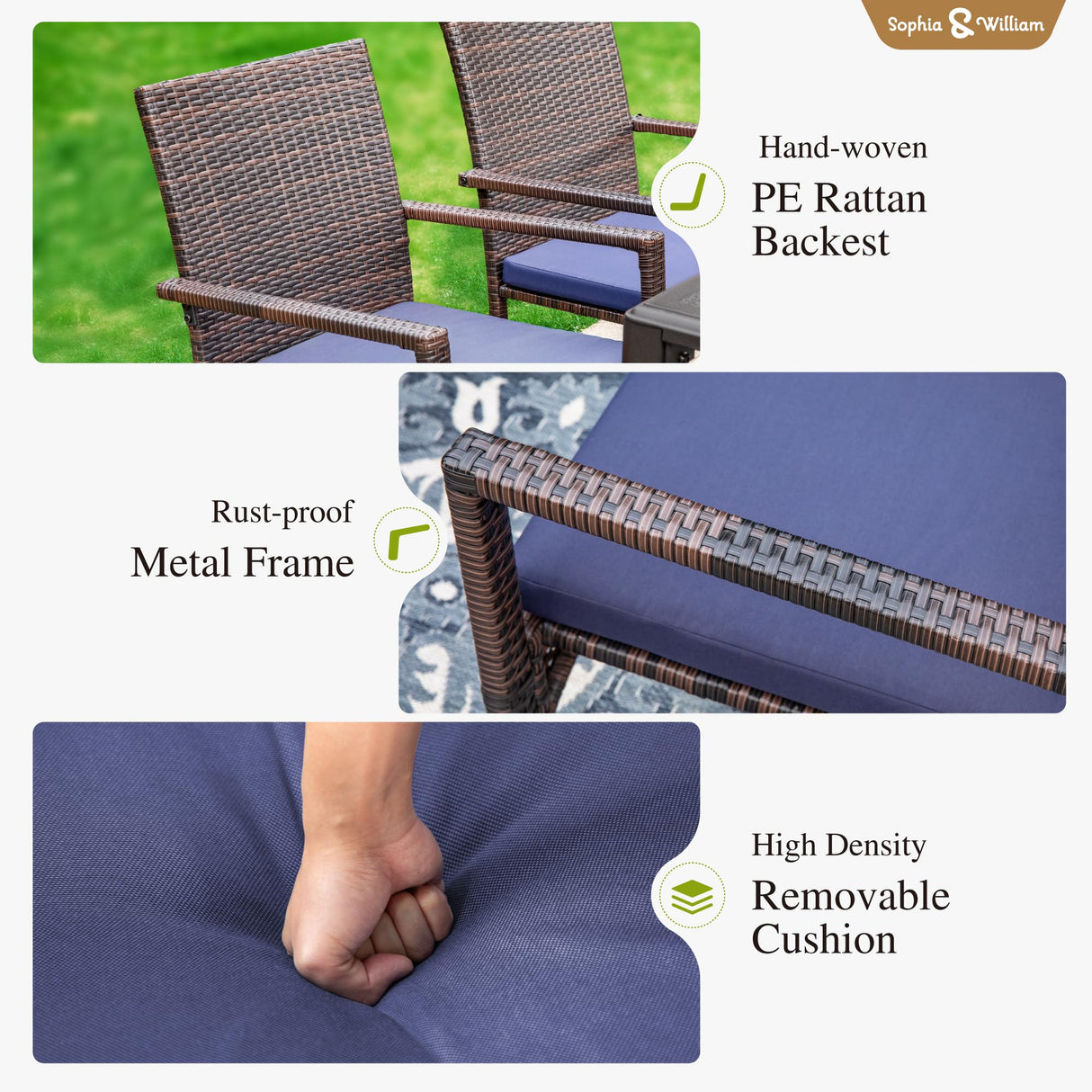 Sophia & William 9 Pieces Patio Dining Set for 8, 60" Large Square Patio Table and Rattan Chairs Set, All Weather Outdoor Dining Set, 8 People Metal Patio Table Set for Outside, Black Tabletop Sophia & William