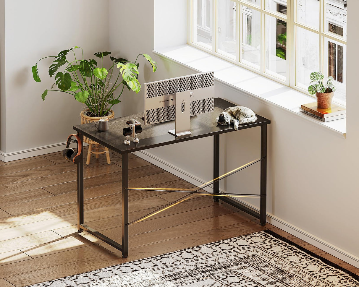 Casaottima 40 Inch Small Computer Desk for Home Office, Study Writing Table for Small Spaces, Simple Modern Desk with Headphone Hooks, Black Casaottima