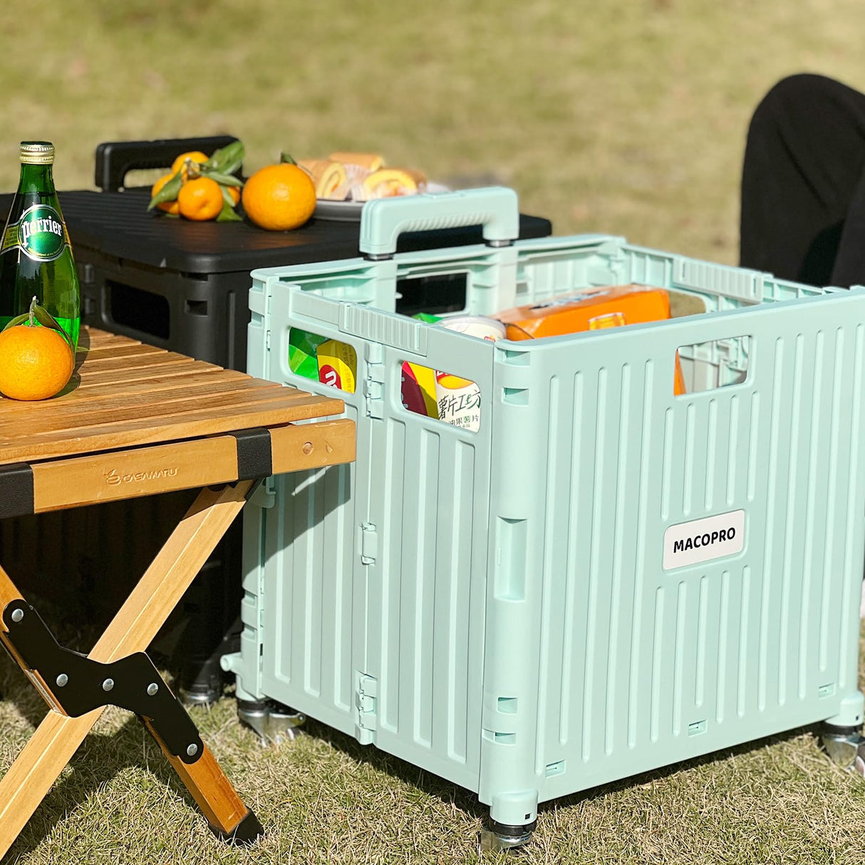 MACOPRO Folding Utility Cart Portable Rolling Crate Handcart Shopping Trolley Collapsible Tool Box, with Lid, Basket on 4 Rotate Wheels, for Grocery, Office, Teacher, Travel Shop Move Luggage (Green) MACOPRO