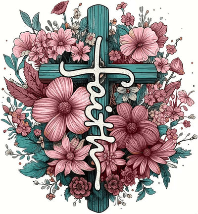 Religious Diamond Art Kits for Adults, Cross Flower Diamond Painting, Diamond Painting Kits for Adults Beginners, Diamond Art for Kids Gem Art Home Wall Decor 11.8x11.8Inch