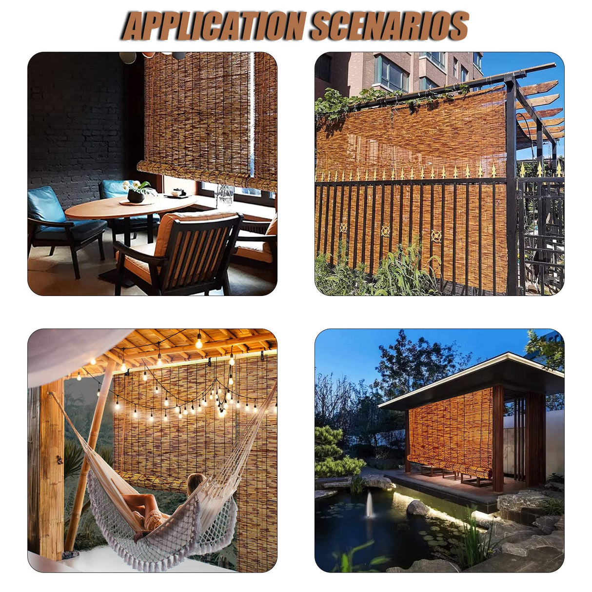 Patio Shades Roll Up Outdoor Bamboo Blinds for Outdoor Patio Bamboo Roll Up Shades, Bamboo Shades for Patio Outdoor Blinds for Porch Bamboo Roll Up Blinds 34×79in(W×H) Brown OCAZI