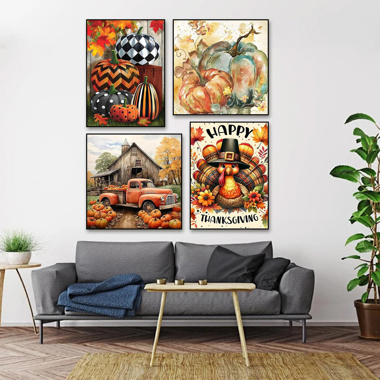 Diamond Painting Kits for Adults - 4 Pack Thanksgiving Pumpkin Turkey DIY 5D Fall Diamond Art Kits Full Drill Diamond Dots Paintings with Diamonds Gem Art and Crafts Home Decor 12x16inch(14X14inch) Fairyland JinWenn