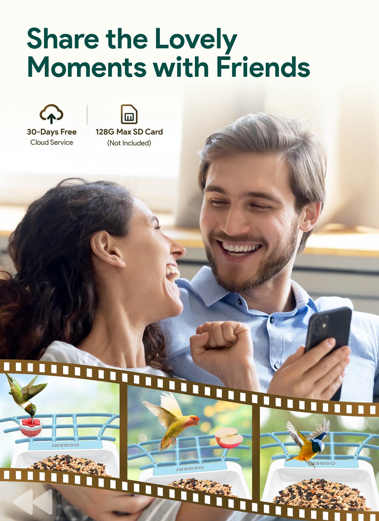 Osoeri Smart Bird Feeder with Camera, 1080P HD AI Identify Wild Bird Watching Camera, Auto Capture Bird Videos & Motion Detection, DIY Add-ons & Osoeri