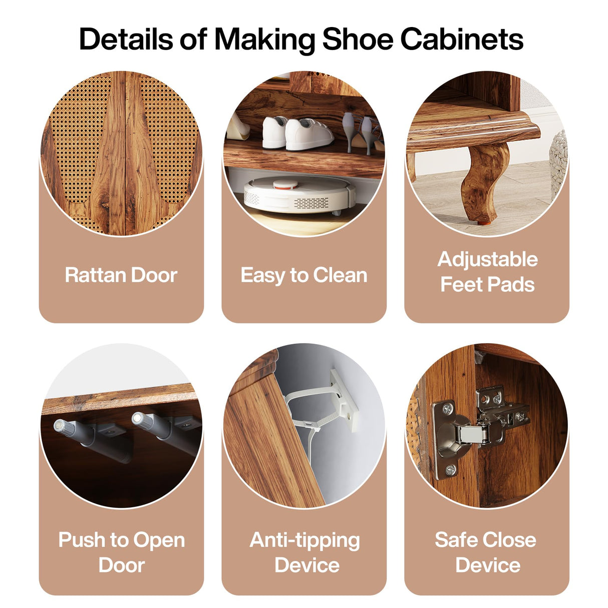 LITTLE TREE Rattan Shoe Cabinet for Entryway, 5-Tier Large Hidden Shoe Organizer Cabinet with Ventilated Doors, Modern 25-Pair Shoe Rack Closet Organizer Shoe Storage Cabinet for Bedroom LITTLE TREE