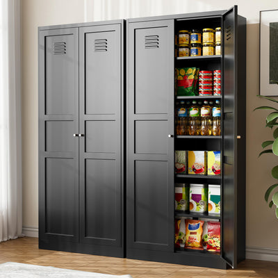 BYNSOE 71'' Kitchen Pantry Storage Cabinet with 5 Adjustable Shelves Metal Pantry Storage Cabinet with Ventilation Cupboard Cabinet for Kitchen, Living Room Dinning Room Bathroom. (Black, 71 inch)