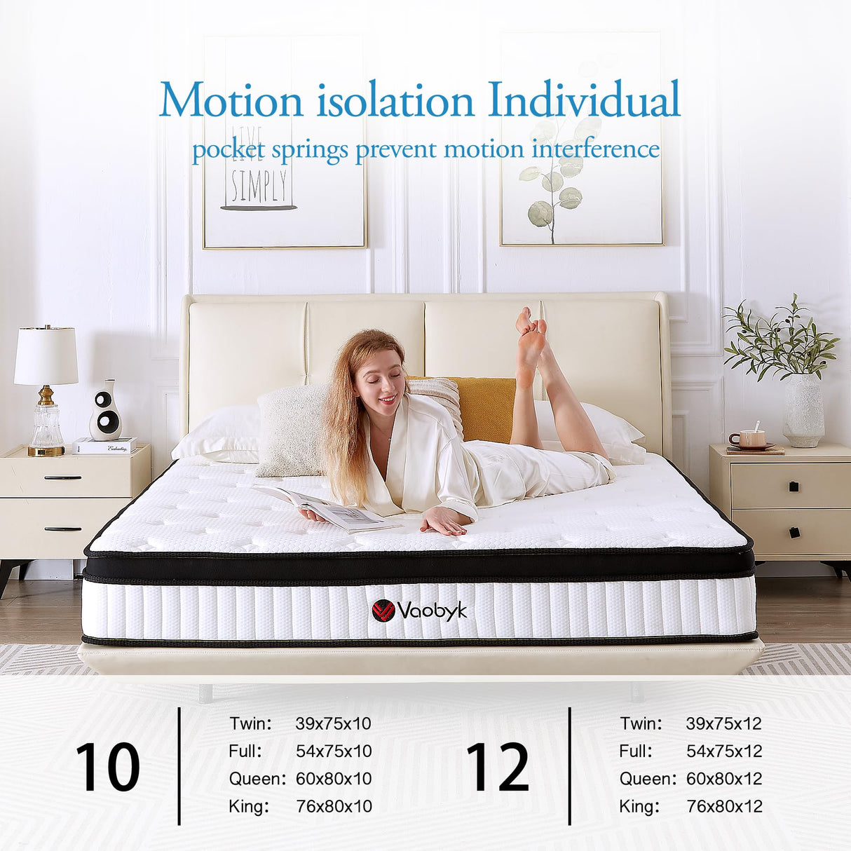 Vaobyk Queen Mattress, 12 inch Hybrid Queen Mattress in a Box, Memory Foam Mattress with Pocket Springs, Pressure Relief & Motion Isolation, CertiPUR-US Certified, Medium Firm Vaobyk