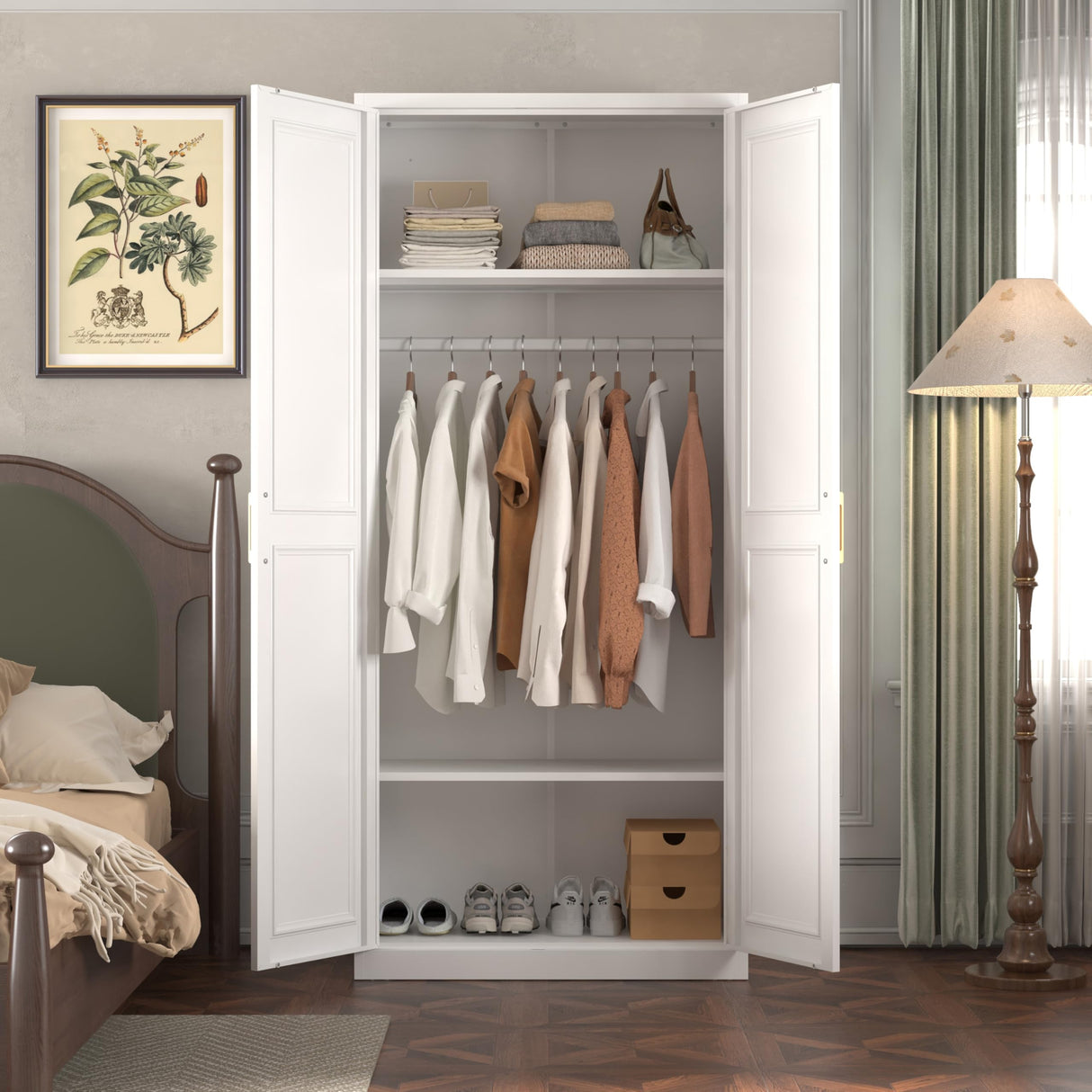 TIMELESS PIECES Metal Wardrobe Cabinets,Armoire Wardrobe Closet with Hanging Rod,Clothes Storage Cabinet with Adjustable Shelves and Doors, Clothing Cabinet for Bedroom, Office, Laundry Room TIMELESS PIECES