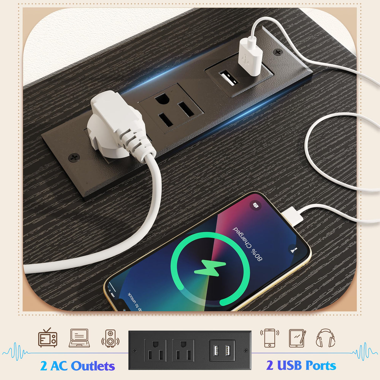 EnHomee 63" W 18 Drawers Dresser with LED Lights & Power Outlets Long Dresser for 65" TV Stand for Bedroom Large Fabric Dressers & Chests of Drawers for Bedroom, Sturdy Metal Frame (Charcoal Black) EnHomee