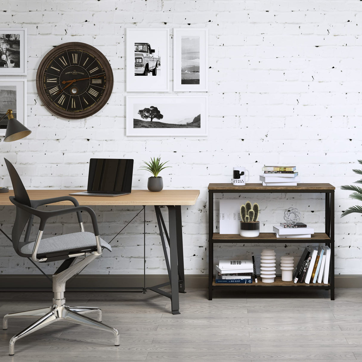 Lavish Home 3-Tier Industrial Bookshelf - Freestanding Open Bookcase for Home or Office Organization and Storage - Book Organizer (Brown Woodgrain) Lavish Home