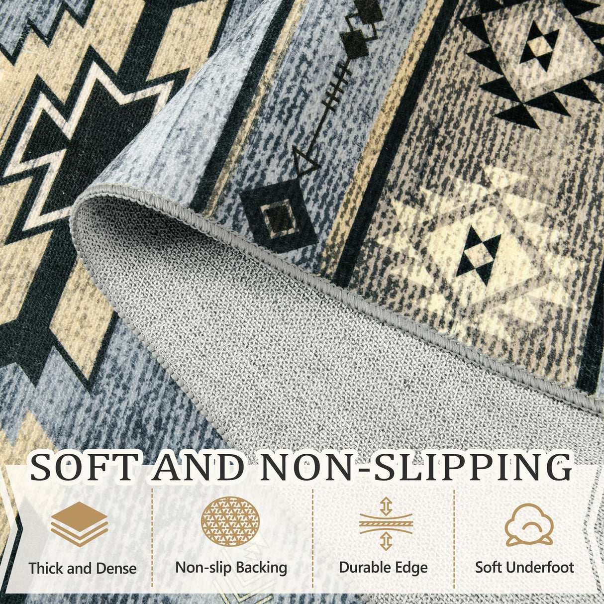 B BENRON Western Rugs for Living Room, Non Slip Rustic Rug for Bedroom Dining Table Kitchen, Washable Aesthetic Area Rugs for Home Decor, 5ft x 7ft, Grey B BENRON