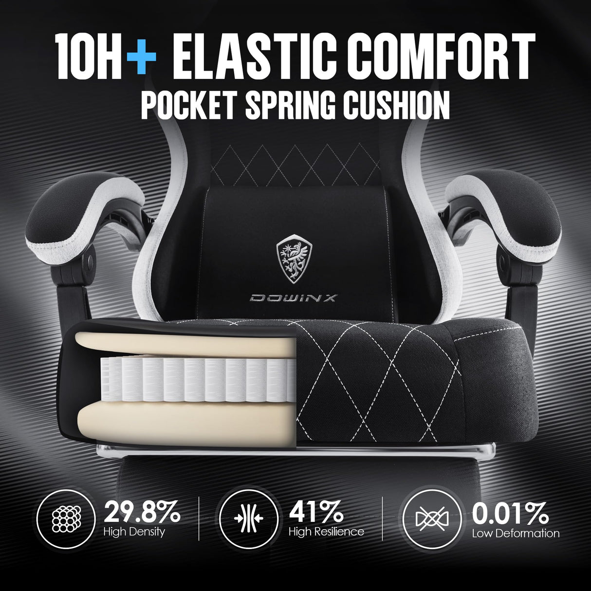 Dowinx Gaming Chair Fabric with Pocket Spring Cushion, High Back Ergonomic Computer Chair with Footrest for Adults, Massage Lumbar Support Swivel Game Chair for Office Gaming 300LBS, Black Dowinx