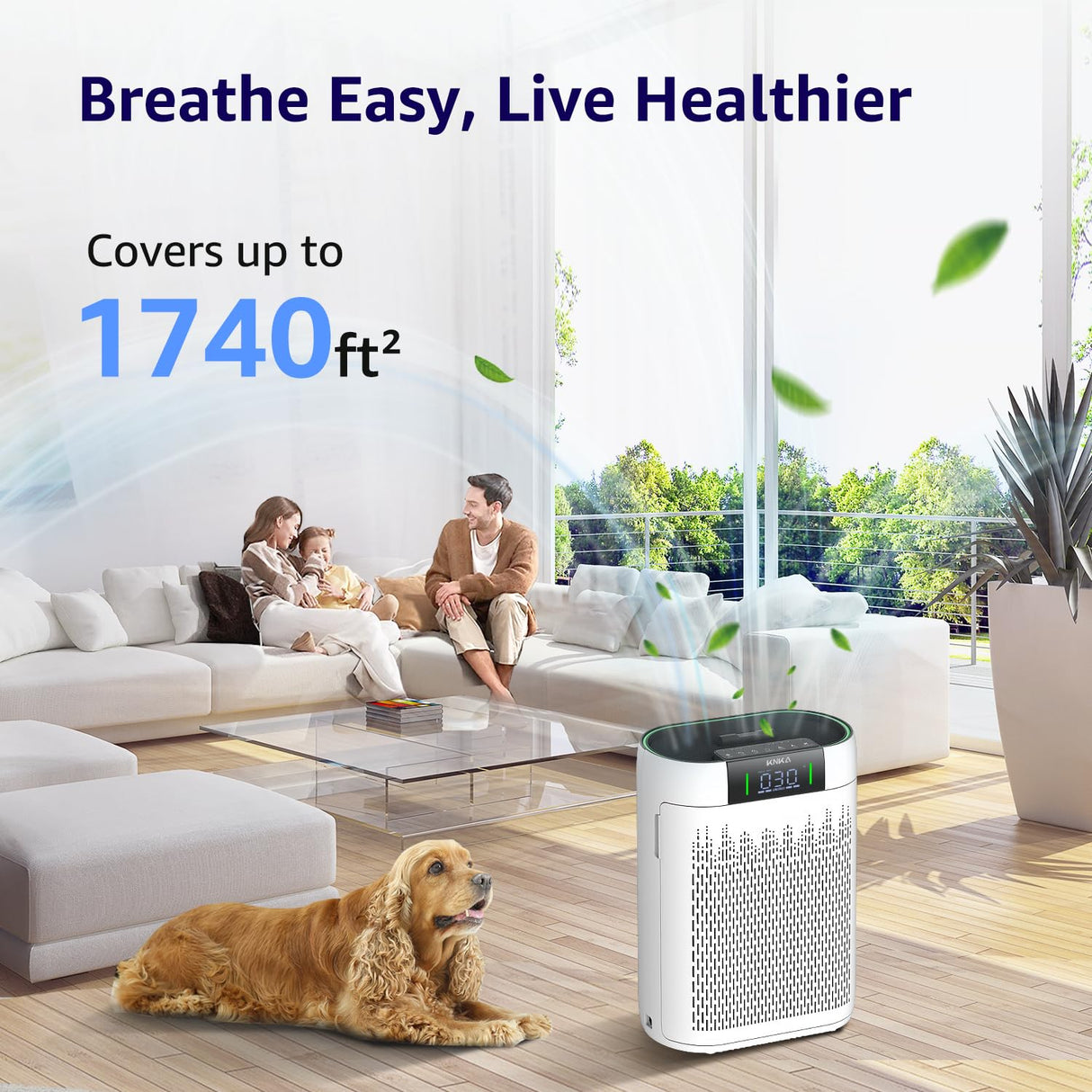 Air Purifiers for Home Large Room Bedroom up to 1740 Ft², Hepa Air Purifier with Air Quality Monitor, Smart WiFi, TRUE HEPA, Sleep Mode, Air Cleaner for Pets, Dust, Odor, Smoke, Pollen, AP2000WF KNKA