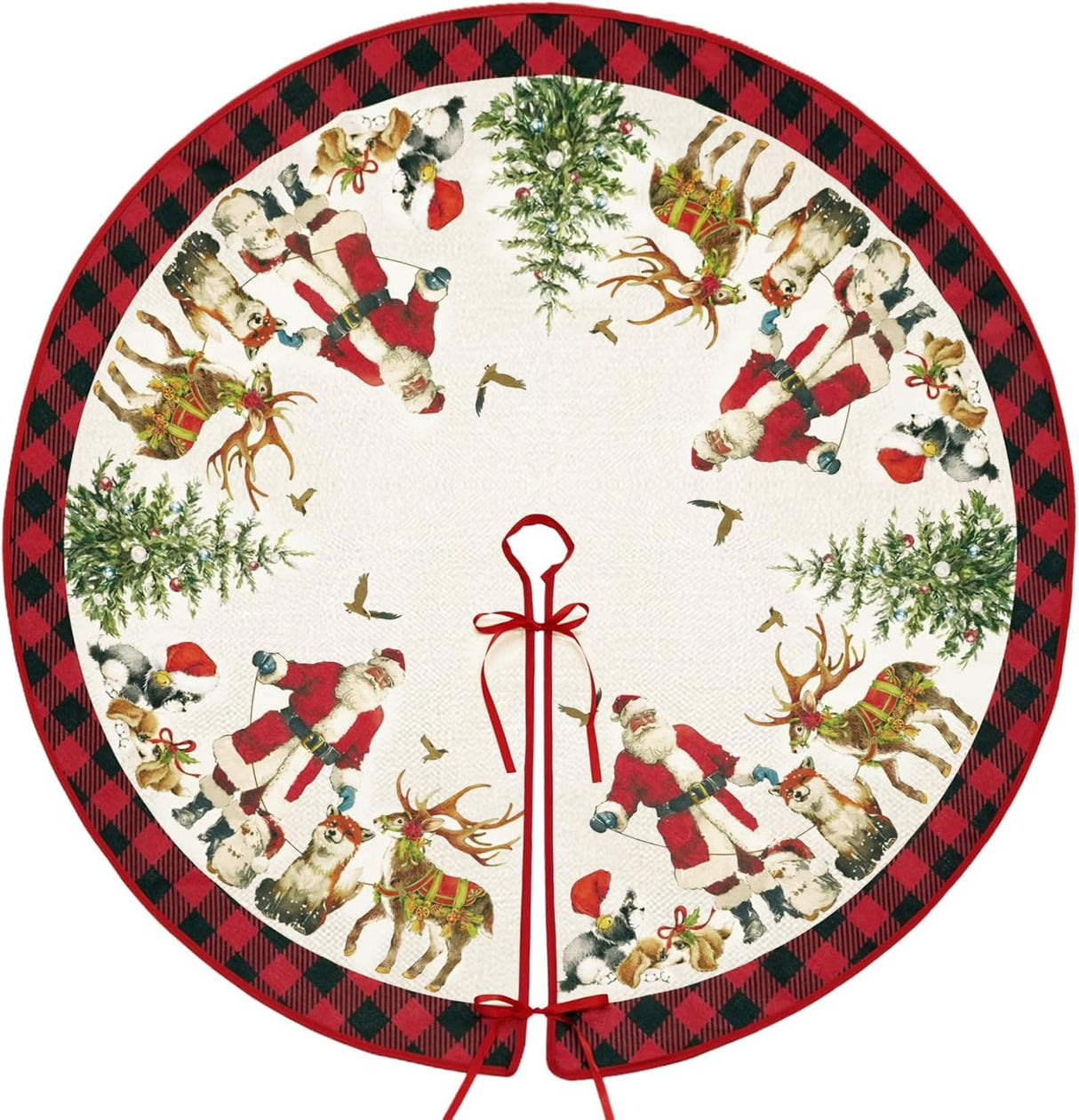 Christmas Tree Skirt 48 Inch Santa Claus Peace Love Xmas Tree Mat Decoration Winter Xmas Holiday Ornaments Home Party Decorations (Beige, 48x48 inch) Mocsicka