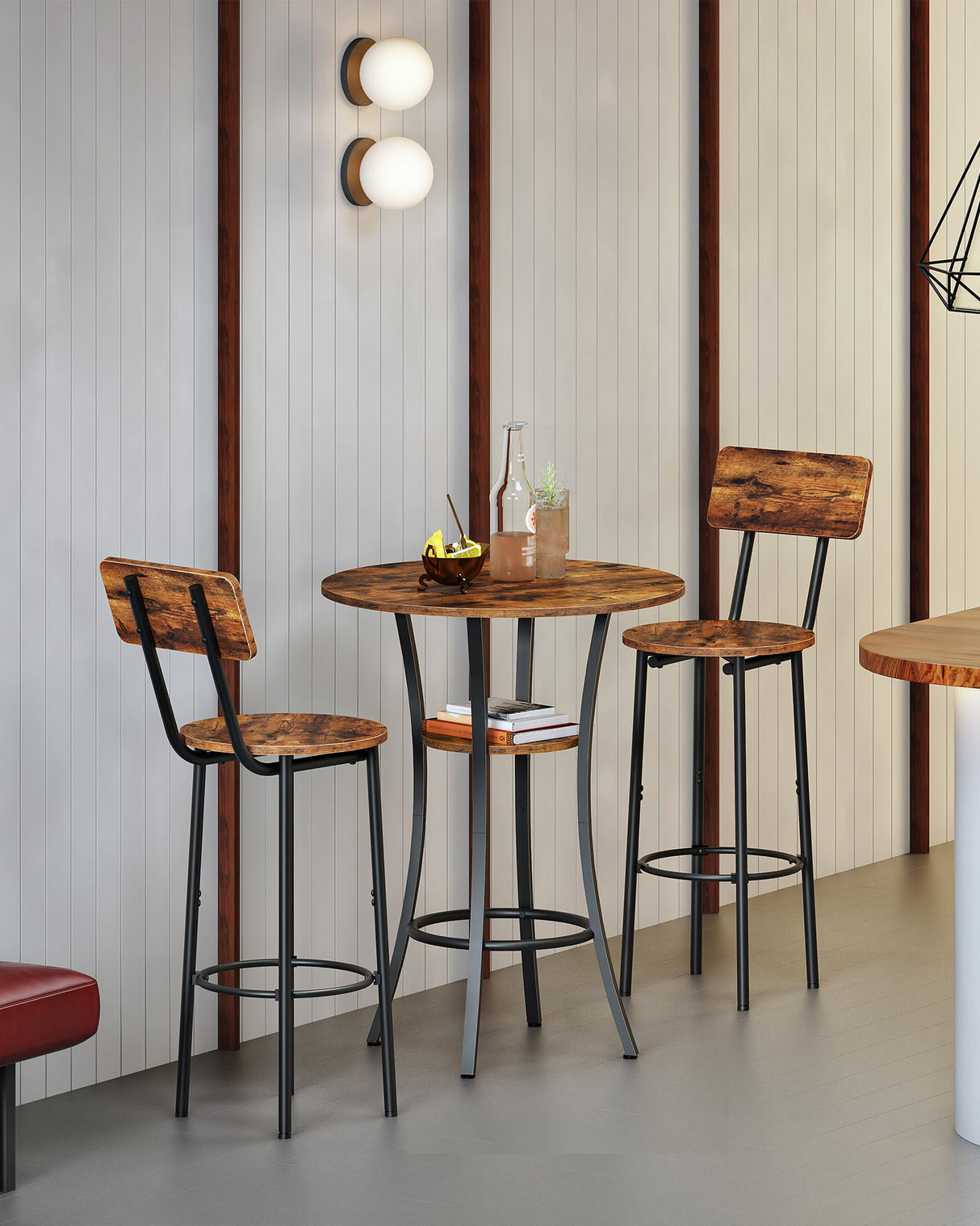 CHOEZON Round Bar Table, 2-Tier High Top & Counter Height Dining Table, for Bistro, Pub, Kitchen, Living Room, Rustic Brown and Black TBT03BF CHOEZON