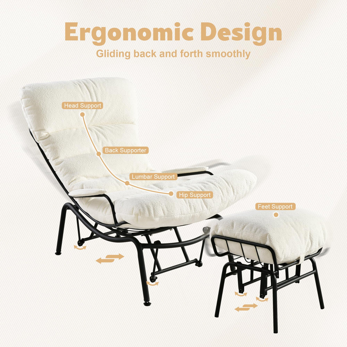 ovios Rocking Chair with Ottoman, Glider Recliner with Footrest, Lazy Accent Armchair with Comfy Cushion for Living Room Bedroom Office, Cloud Plush Velvet, White ovios