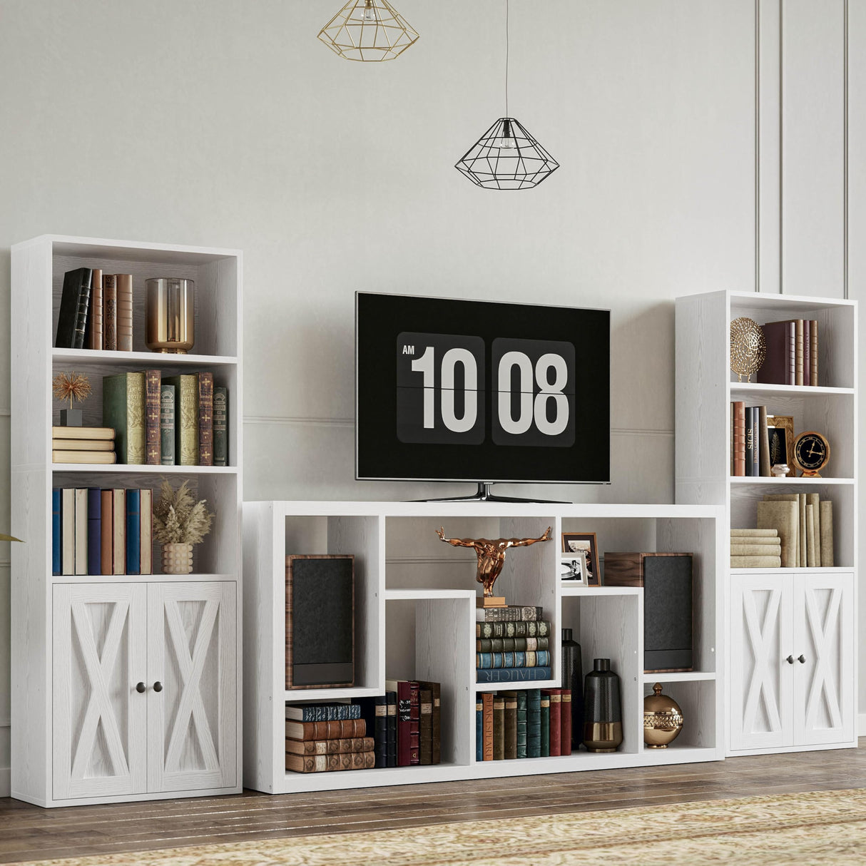 IRONCK Industrial Bookshelves and Bookcases with Doors 11.8 in Depth Set of 2 Floor Standing 5 Shelf Display Storage Shelves Bookcase Home Decor Furniture for Home, Office, Living Room, Bedroom IRONCK