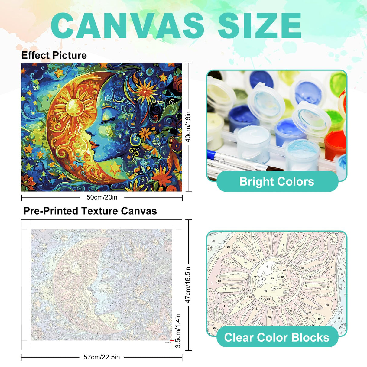 GEEHEIY Paint by Numbers Kit for Adults Beginner - Sun and Moon Adult Paint by Number Kits on Canvas, DIY Acrylic Oil Number Painting for Adults, Perfect for Home Decor Gift 16x20 Inch GEEHEIY