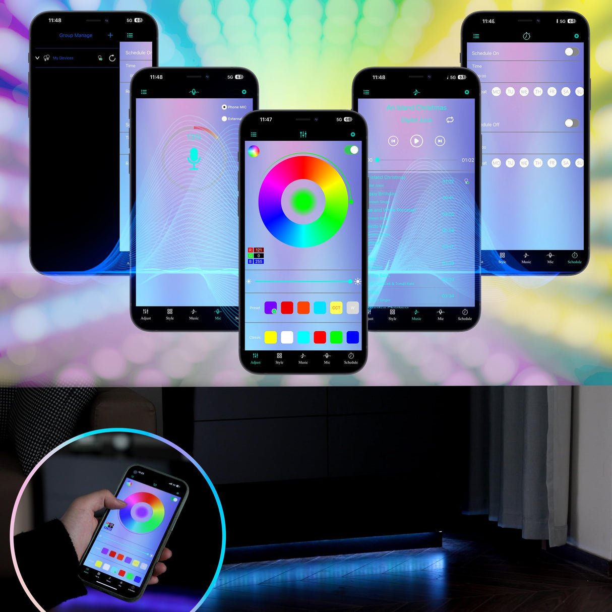 Anbuy LED 6 Drawer Double Dresser, Modern Dresser with High Gloss Drawers Dual Chest of Drawers Black Dresser for Bedroom with Lights (Black) Anbuy