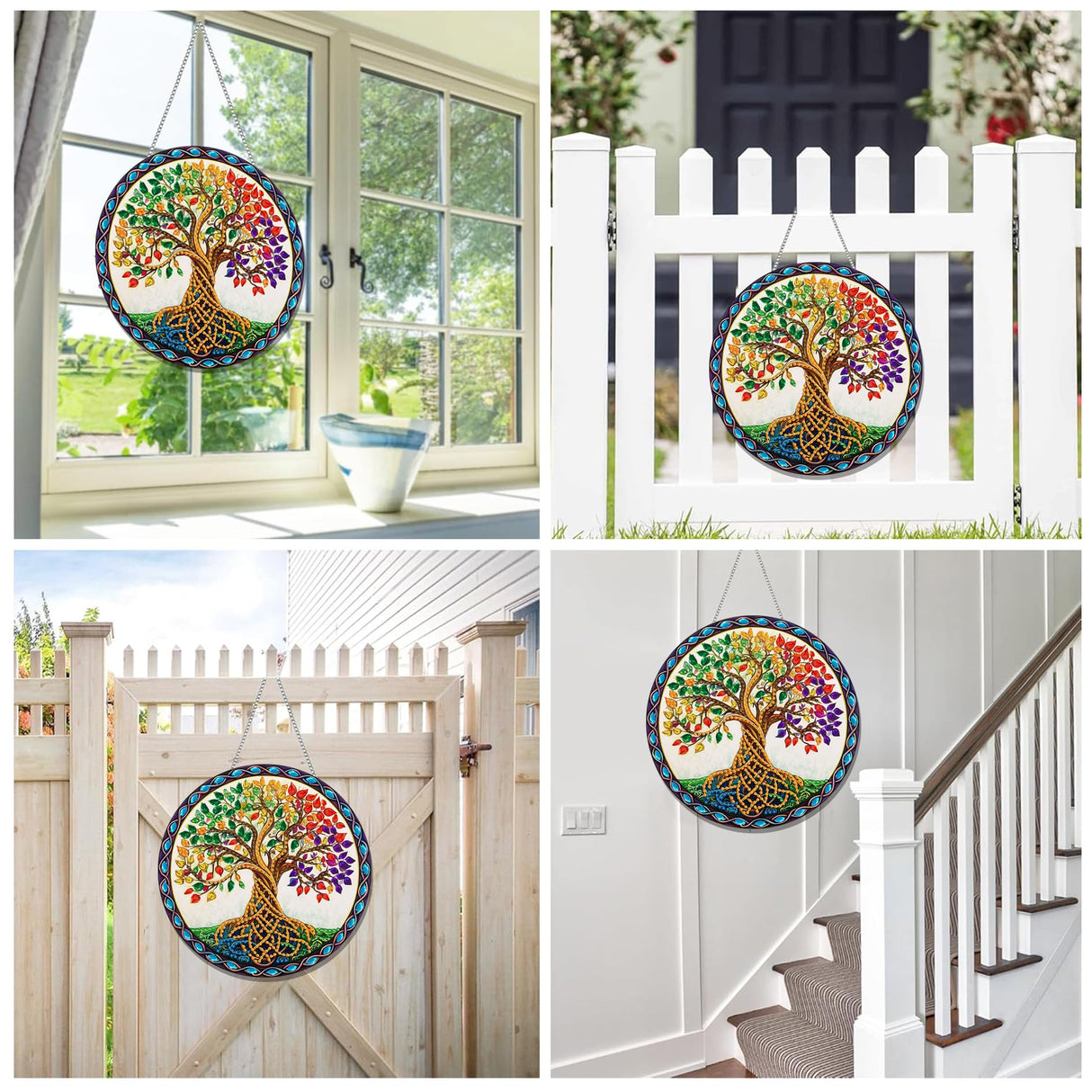 Reofrey Hanging Diamond Art Kits for Adults - 8x8 Inch Tree Acrylic Board Double Sided Pattern Diamond Painting Suncatcher Pendant, DIY Crystal Art for Home Wall or Window Decoration Handmade Gift Reofrey