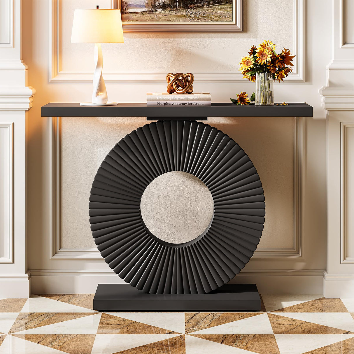 1Easylife Modern Console Table, Wooden Hallway Entry Table, Rectangular Sofa Table for Living Room, Bed Room, Home Office, Black 1Easylife