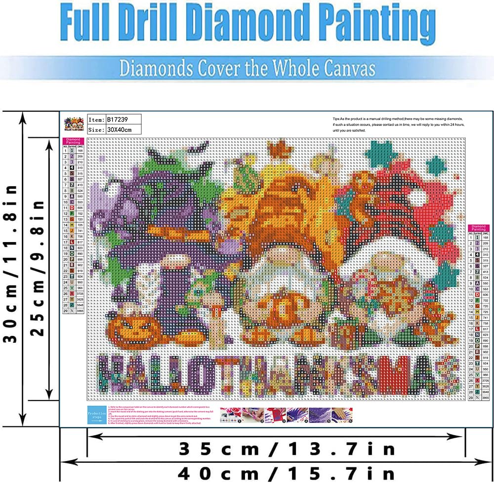 Halloween Gnome Diamond Art Kits for Adults - Thanksgiving Fall 5D Diamond Painting Kits for Adults Beginners,Christmas Full Drill DIY Diamond Dot Gem Art Kit Wall Home Decor Arts Craft 12X16 inch Tiwabb
