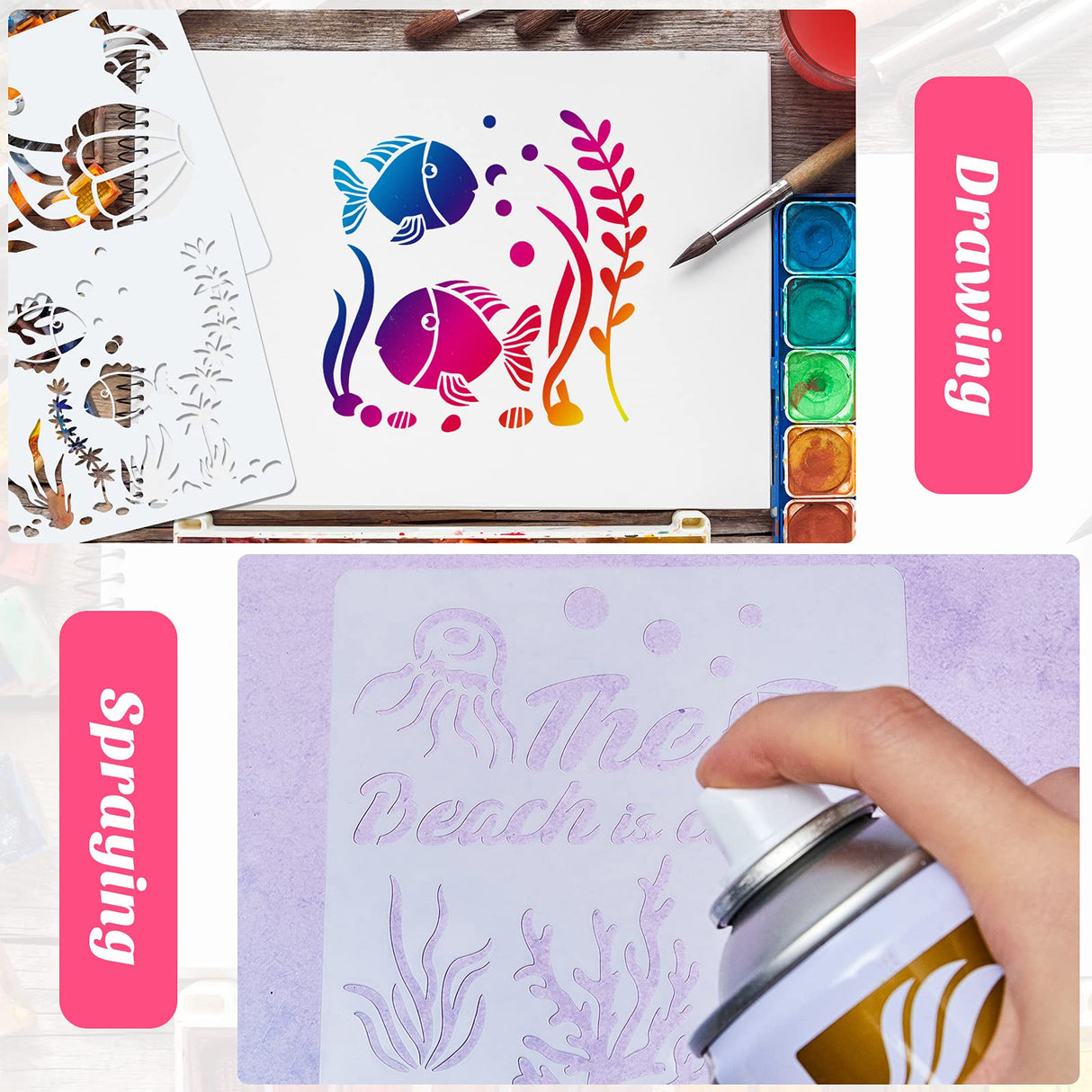 30 Pieces Sea Ocean Creatures Stencils 5 x 5 Inch Ocean Templates for Painting Sea Animal DIY Pattern Templates Mermaid Stencils on Wood for Scrapbooking Drawing Tracing Furniture Wall Crafts Tenare