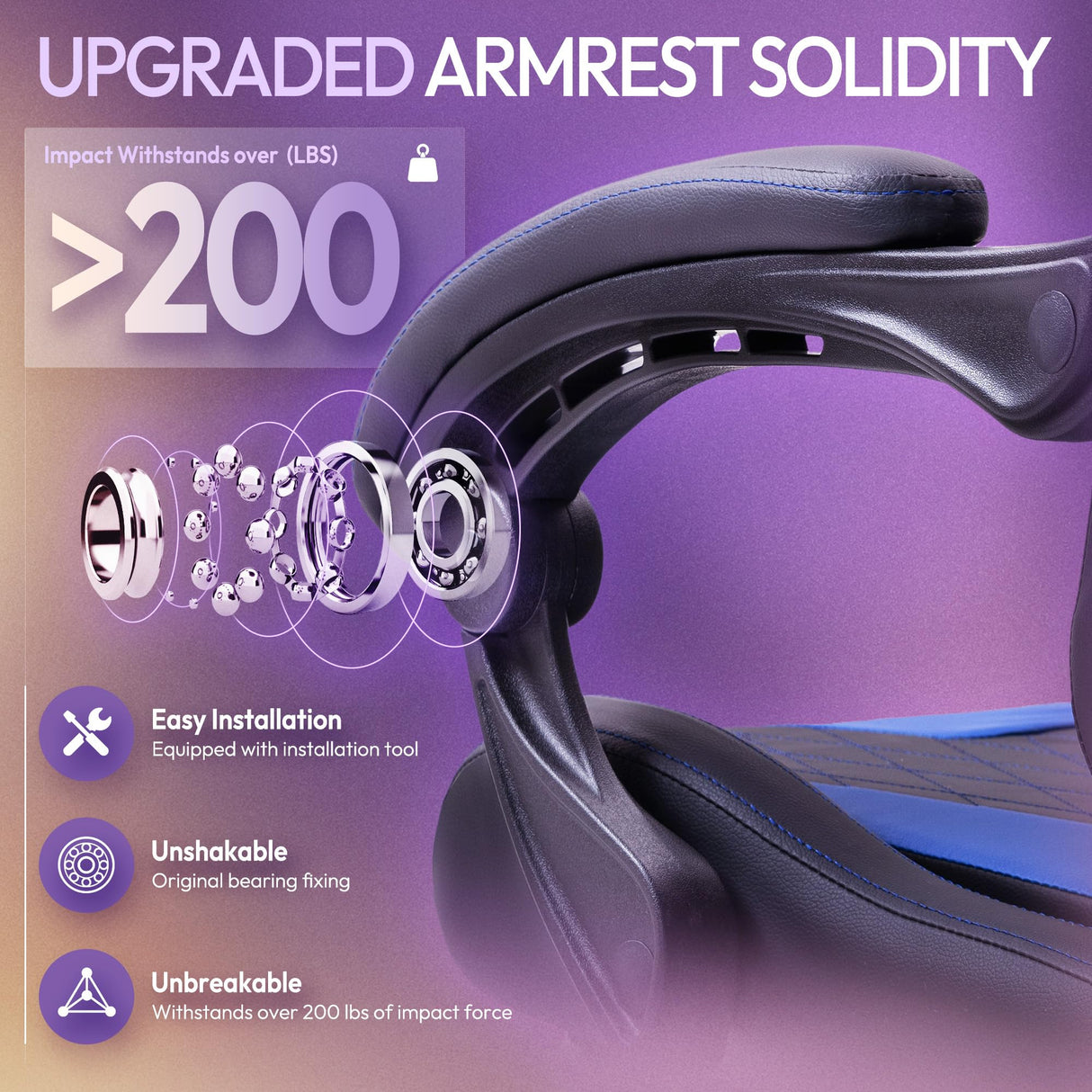 Dowinx Gaming Chair with Pocket Spring Cushion, Massage Game Chair Leather with Headrest, Ergonomic Computer Chair with Footrest 290LBS, Blue Dowinx