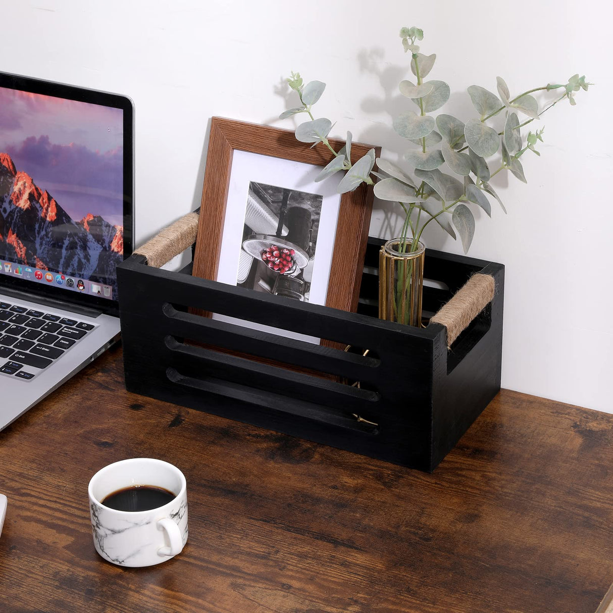 HXGONYI Bathroom Decor Box Toilet Tank Basket Toilet Paper Holder,Wood Bathroom Baskets with Handles,Farmhouse Rustic Wood Storage Box For Kitchen,Office,Bedroom,Closet 12 x 5.9 x4.9inch,Black HXGONYI