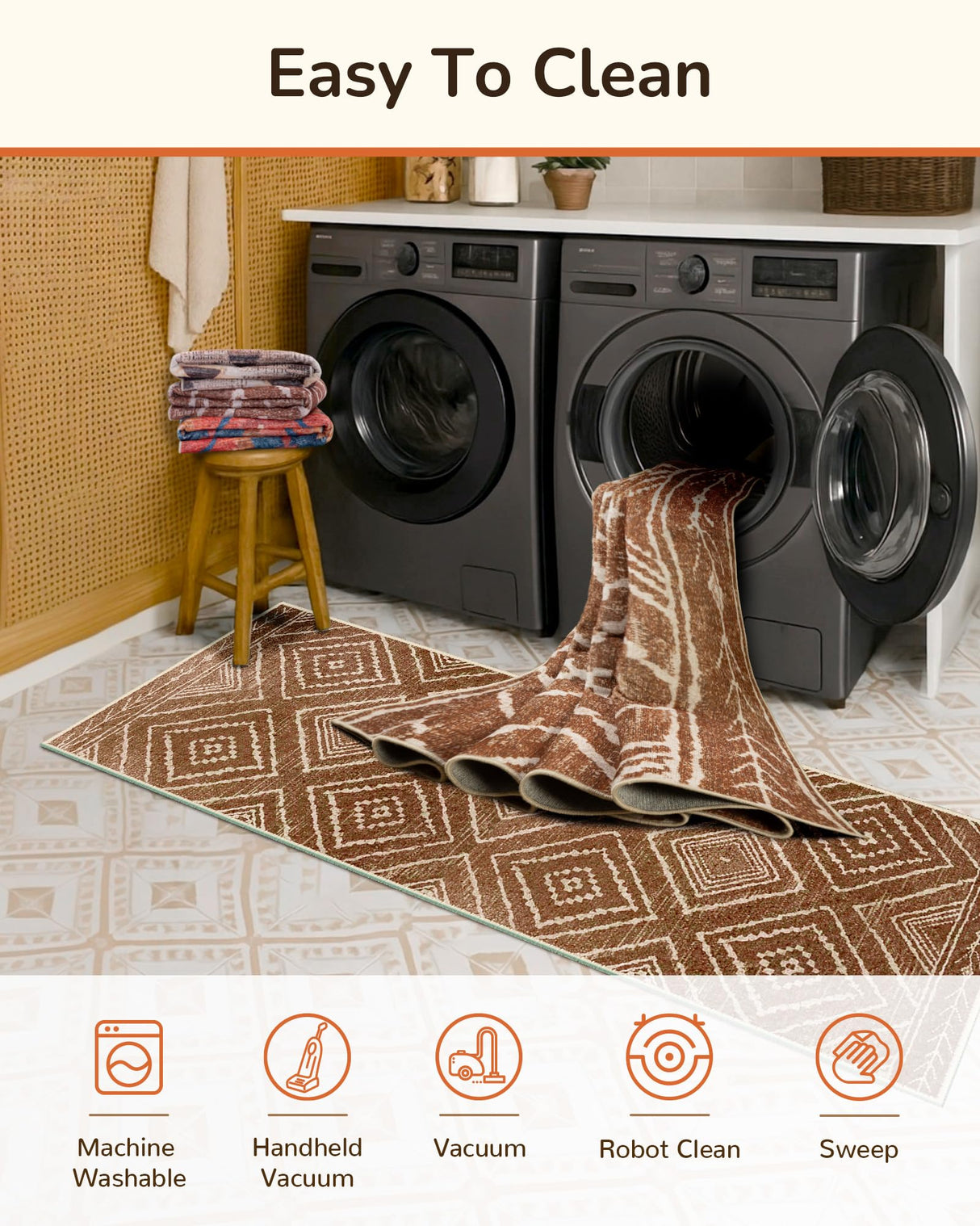 Area Rug 5x7 Rug Machine Washable Non-Slip Low Pile Print Pattern Western Rug for Living Room Bedroom Entryway Tribal Series -Yellowbrown/Cream BESTSWEETIE